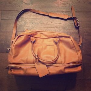 Cognac Leather Weekender Bag